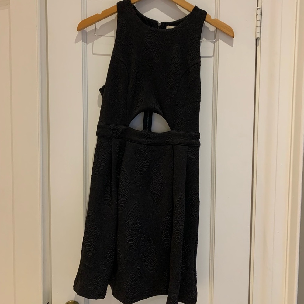 Scoop Neck Black Jacquard Dress